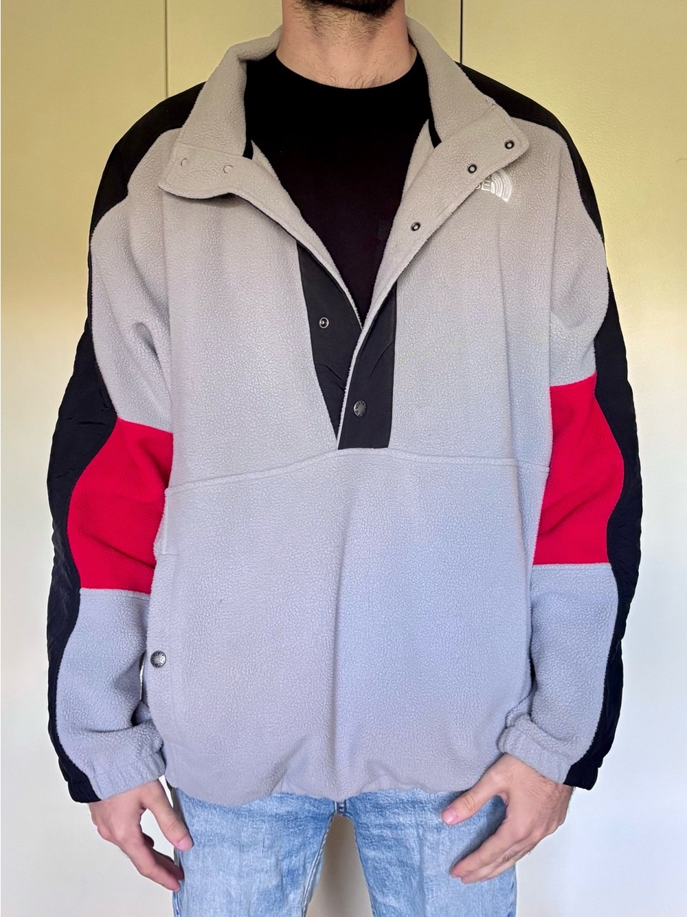 The North Face Gray, Black & Red Performance Fleece Pullover Jacket